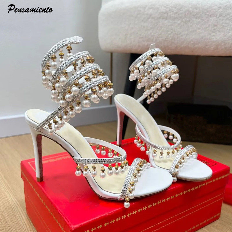 Wedding Fx - Luxury Rhinestones Pearls Tassels Women Gladiator
